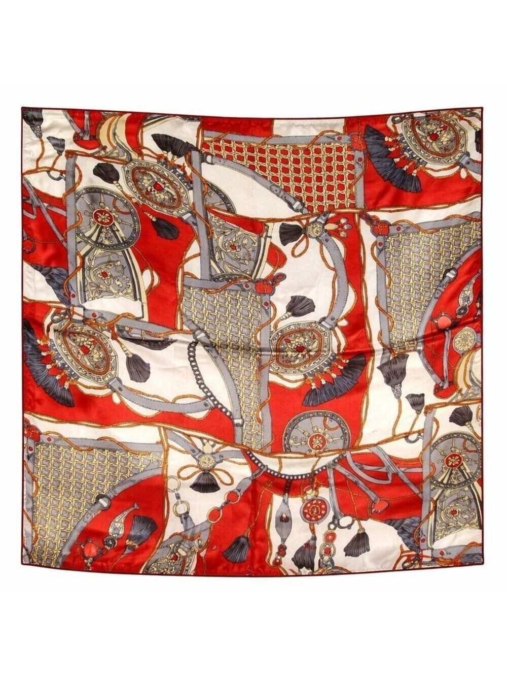 Red Equestrian Harness Satin Square Scarf 20x20 Hair Neck Head Wrap